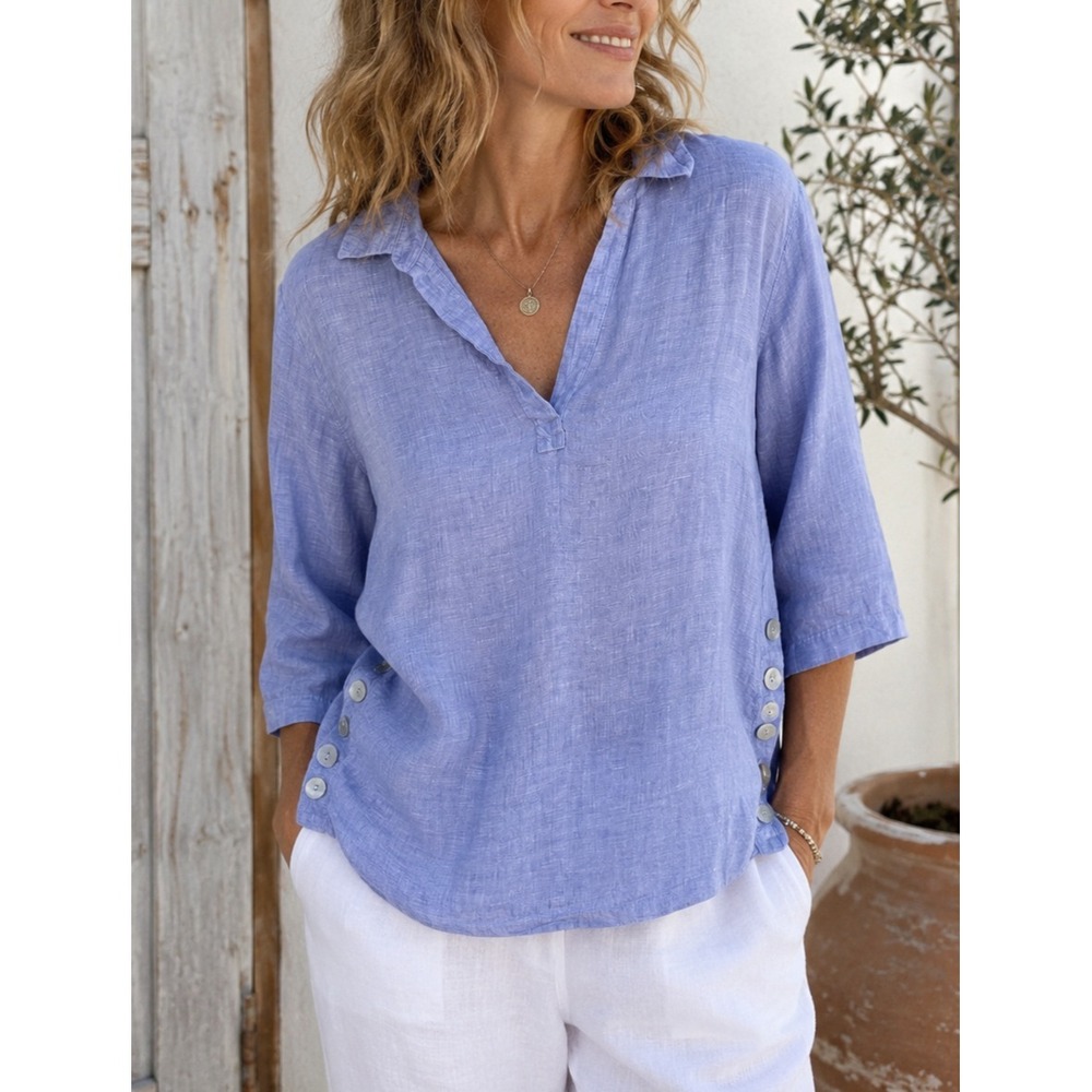Tahari 100% Linen Pullover Short Sleeve Top Plus Size 1X Coastal Resort Vacay - Picture 1 of 6